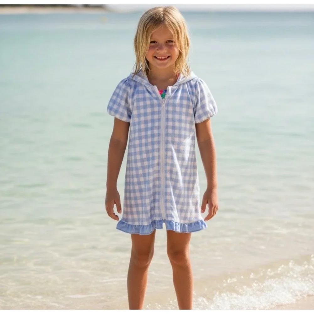 Kids blue &‎ white Gingham print cover up